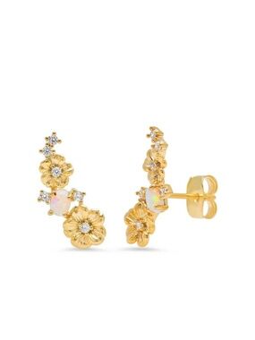 TAI Floral Opal Climber Earrings Gold Plated Brass Opal Coquette Girl